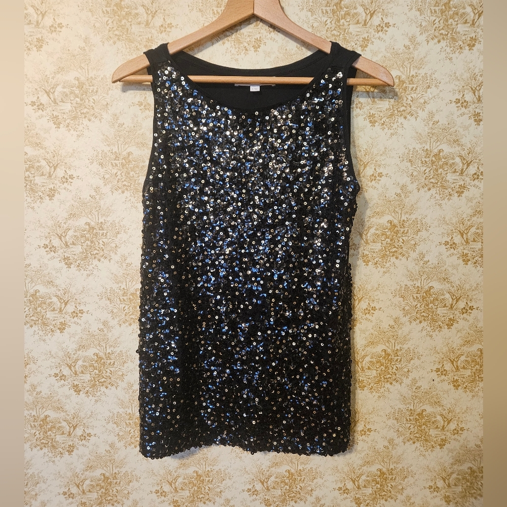 Loft black sequined tank